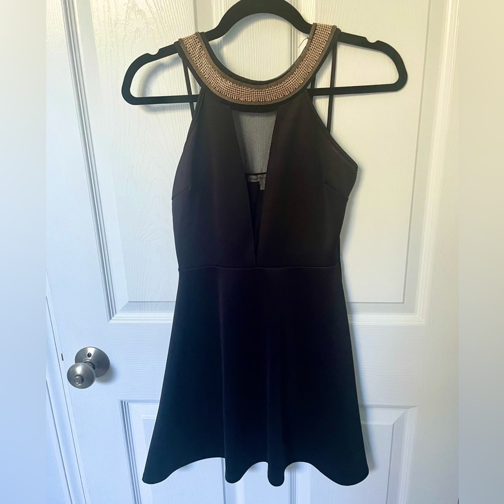 CHARLOTTE RUSSE BLACK SKATER DRESS- SIZE S- GOLD NECKLINE